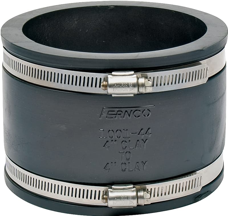 Fernco P1001-44 Flexible Coupling, 4 x 4 in, Clay x Clay, PVC, 4.3 psi Pressure – image 1