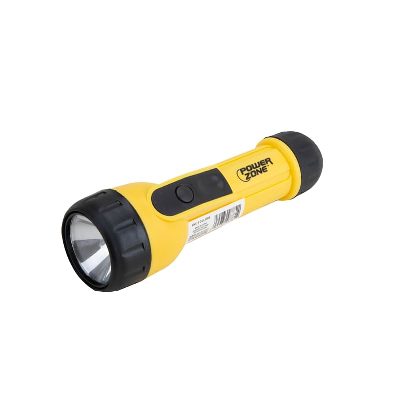 PowerZone JL-L0013L High-Impact Flashlight, D Battery, D Battery, Krypton Lamp, 13 Lumens, 50 m Beam Distance, Yellow – image 1