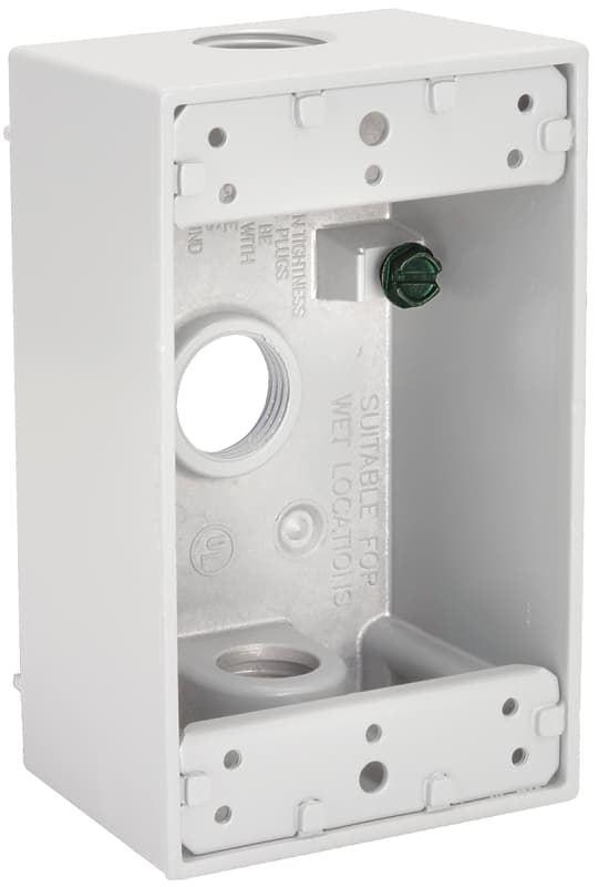 Hubbell 5320-1 Weatherproof Box, 3-Outlet, 1-Gang, Aluminum, White, Powder-Coated – image 1