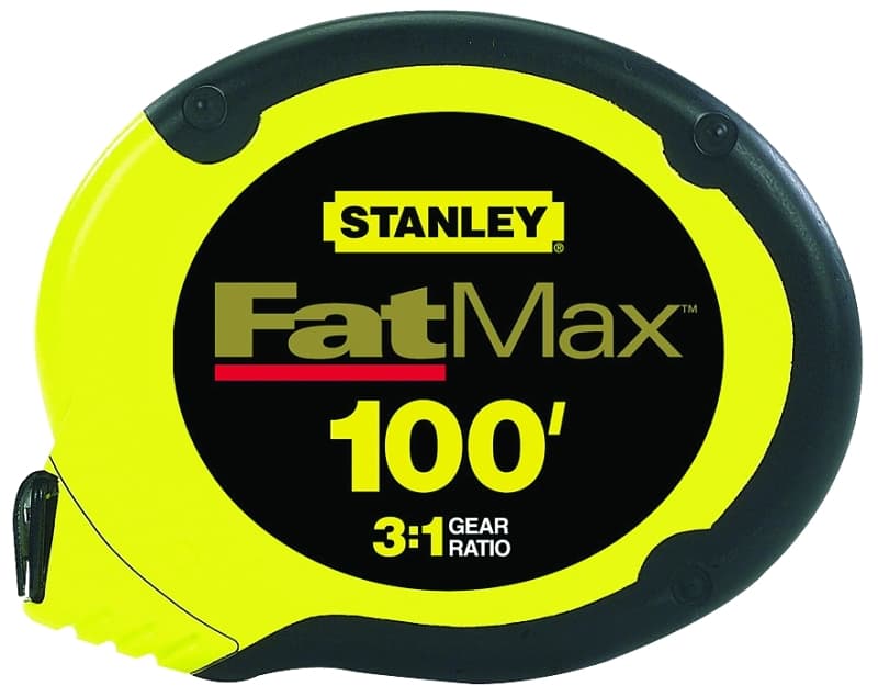 STANLEY 34-130 Measuring Tape, 100 ft L Blade, 3/8 in W Blade, Stainless Steel Blade, ABS Case, Black/Yellow Case – image 1