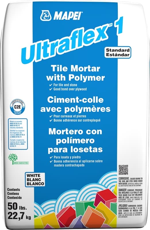 Mapei Ultraflex 1 Series 006004921 Tile Mortar, White, Powder, 50 lb, Bag – image 1