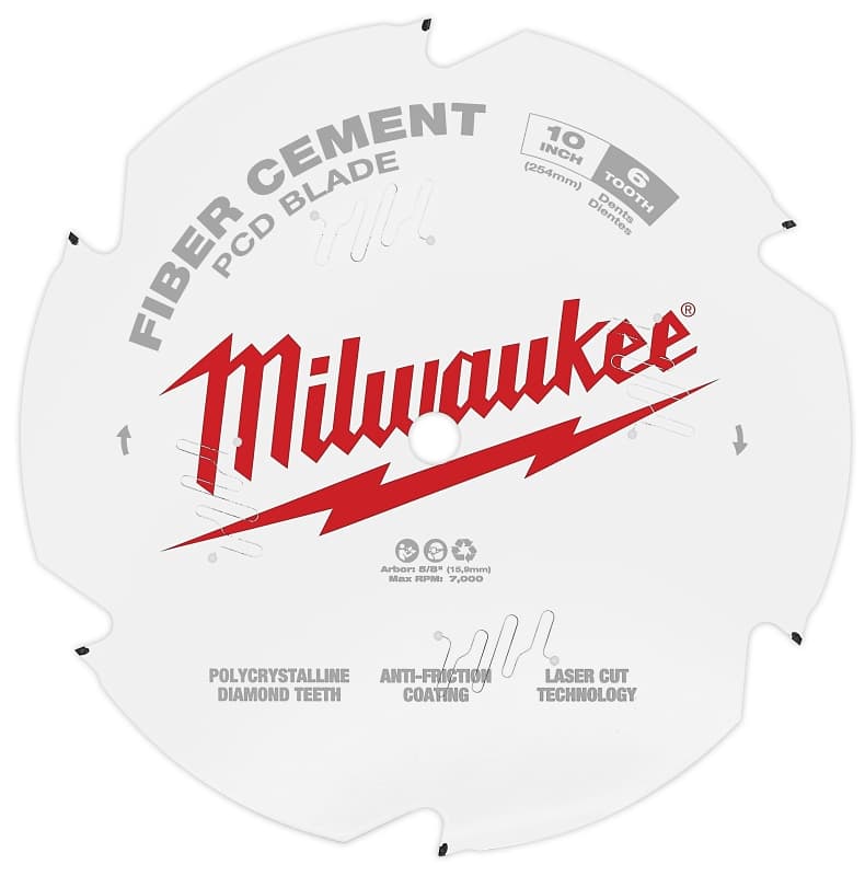 Milwaukee 48-40-7010 Circular Saw Blade, 10 in Dia, 5/8 in Arbor, 6-Teeth, Polycrystalline Diamond Cutting Edge – image 1