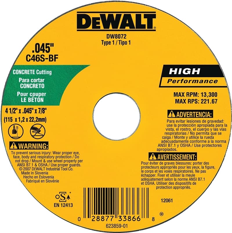 DEWALT DW8072 Cutting Wheel, 4-1/2 in Dia, 0.045 in Thick, 7/8 in Arbor, Medium, Silicone Carbide Abrasive – image 1
