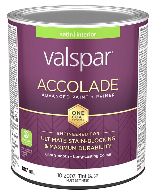 Accolade 029.1012003.005 Interior Paint and Primer, Acrylic, Satin, Tint Base, 1 qt, 37 sq-m Coverage Area – image 1