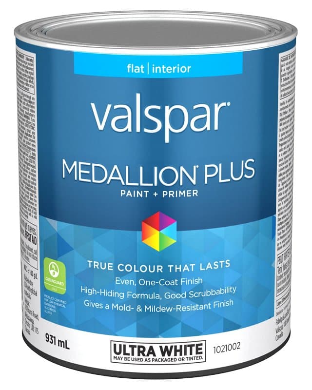 Medallion Plus 029.1021002.005 Interior Paint and Primer, Acrylic, Flat, Ultra White, 1 qt, 37 sq-m Coverage Area – image 1