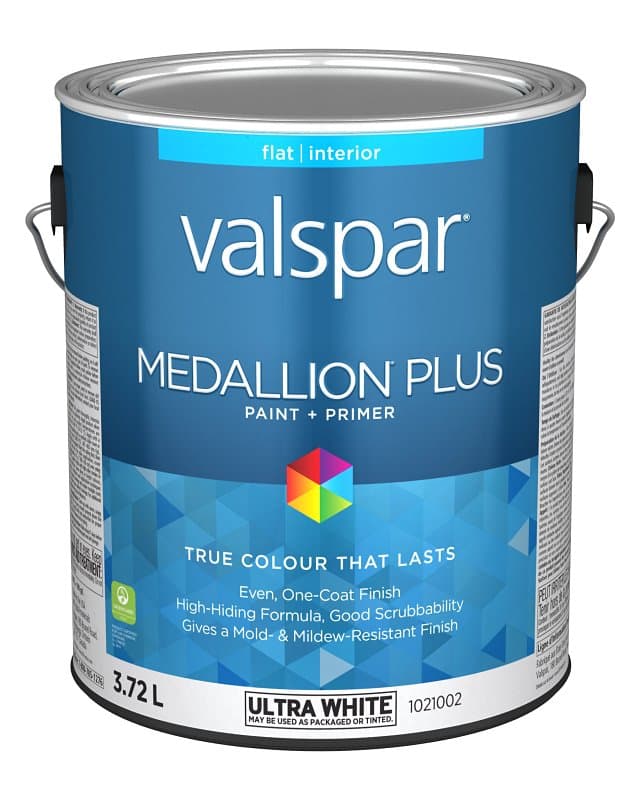 Medallion Plus 029.1021002.007 Interior Paint and Primer, Acrylic, Flat, Ultra White, 1 gal, 37 sq-m Coverage Area – image 1