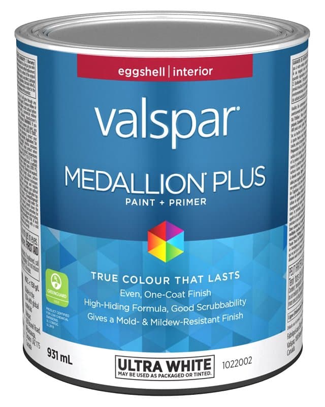 Medallion Plus 029.1022002.005 Interior Paint and Primer, Acrylic, Eggshell, Ultra White, 1 qt, 37 sq-m Coverage Area – image 1
