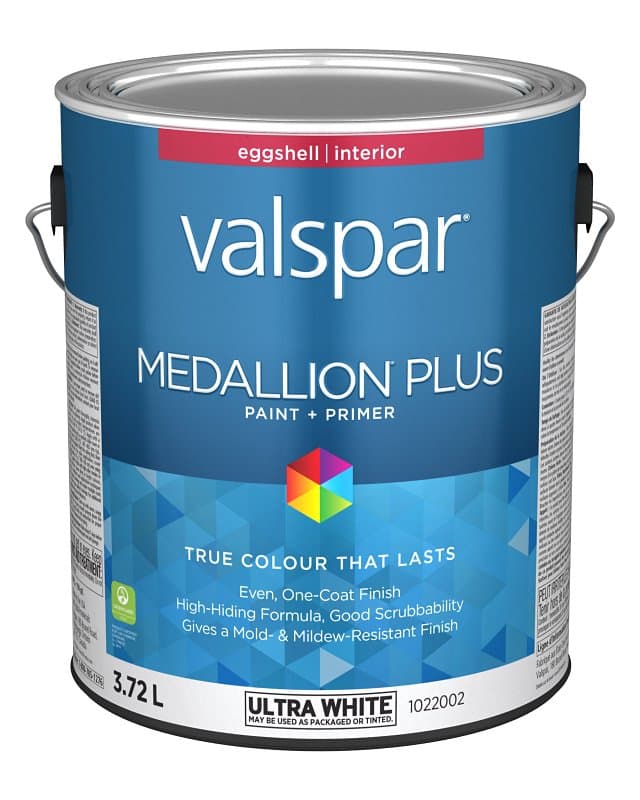 Medallion Plus 029.1022002.007 Interior Paint and Primer, Acrylic, Eggshell, Ultra White, 1 gal, 37 sq-m Coverage Area – image 1