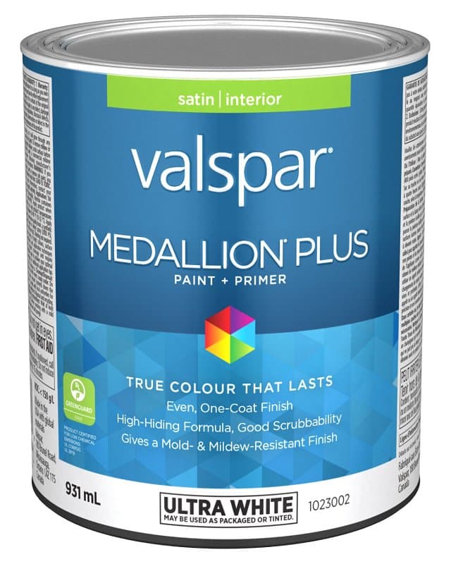 Medallion Plus 029.1023002.005 Interior Paint and Primer, Acrylic, Satin, Ultra White, 1 qt, 37 sq-m Coverage Area – image 1