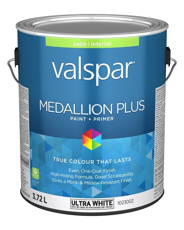 Medallion Plus 029.1023002.007 Interior Paint and Primer, Acrylic, Satin, Ultra White, 1 gal, 37 sq-m Coverage Area – image 1