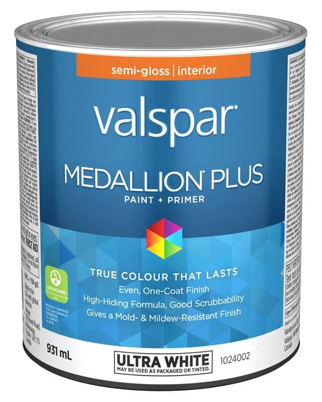 Medallion Plus 029.1024002.005 Interior Paint and Primer, Acrylic, Semi-Gloss, Ultra White, 1 qt, 37 sq-m Coverage Area – image 1