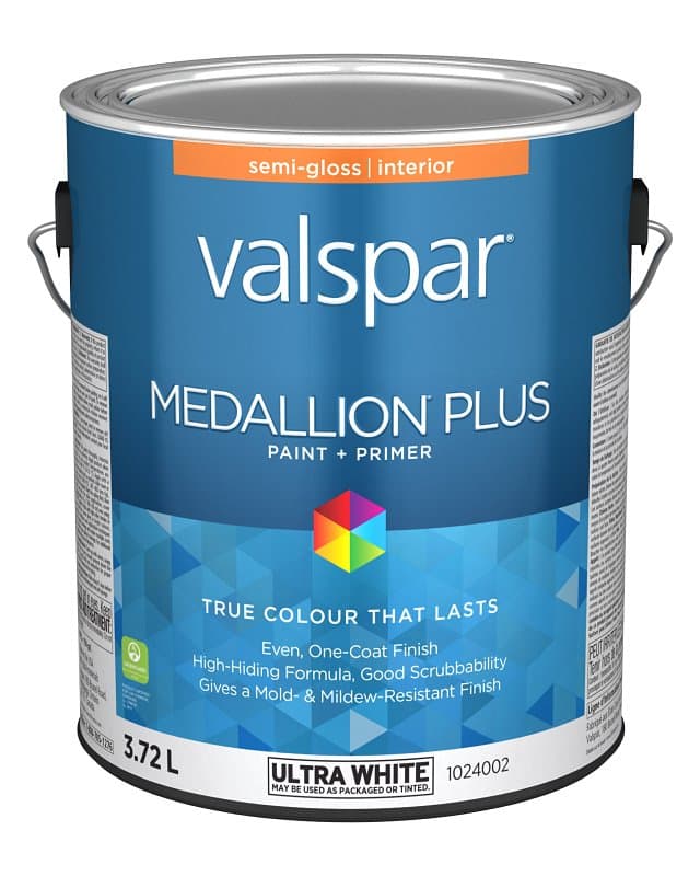 Medallion Plus 029.1024002.007 Interior Paint and Primer, Acrylic, Semi-Gloss, Ultra White, 1 gal, 37 sq-m Coverage Area – image 1