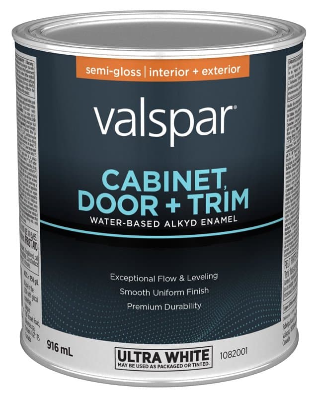 Valspar 029.1082001.005 Cabinet Door and Trim Oil Enriched Enamel, Water, Semi-Gloss, Ultra White, 1 qt – image 1