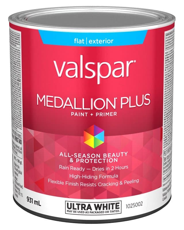 Medallion Plus 029.1025002.005 Exterior Paint and Primer, Acrylic, Flat, Ultra White, 1 qt, 400 sq-ft/gal Coverage Area – image 1