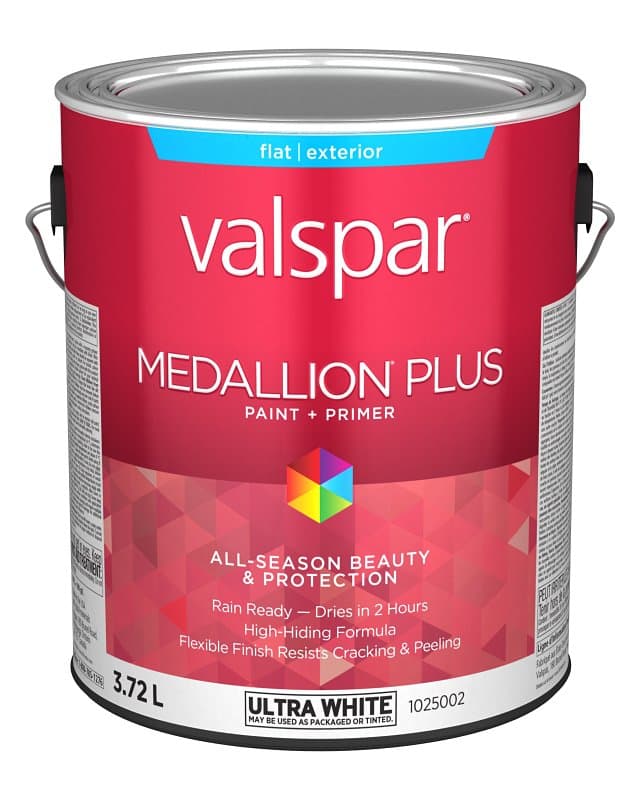 Medallion Plus 029.1025002.007 Exterior Paint and Primer, Acrylic, Flat, Ultra White, 1 gal, 400 sq-ft/gal Coverage Area – image 1