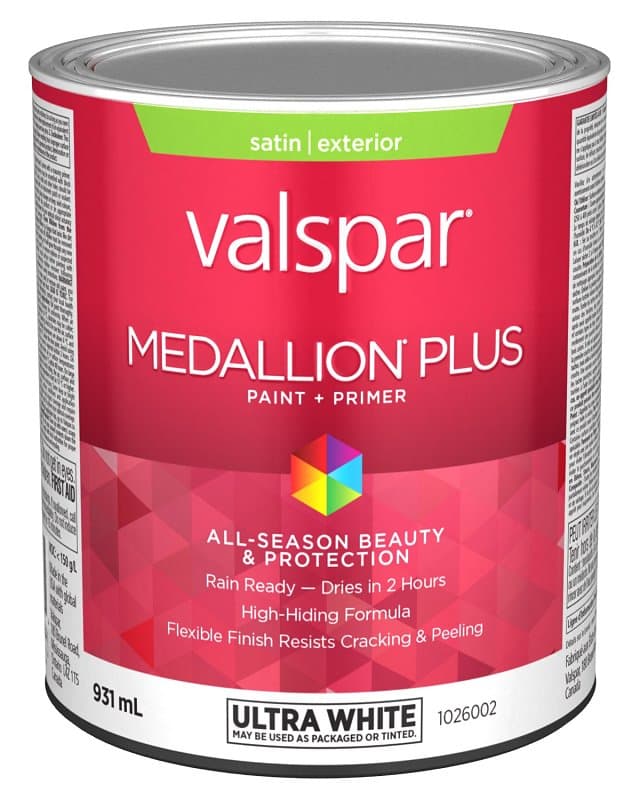 Medallion Plus 029.1026002.005 Exterior Paint and Primer, Acrylic, Satin, Ultra White, 1 qt, 400 sq-ft/gal Coverage Area – image 1