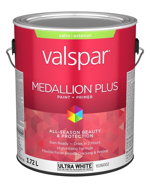 Medallion Plus 029.1026002.007 Exterior Paint and Primer, Acrylic, Satin, Ultra White, 1 gal – image 1