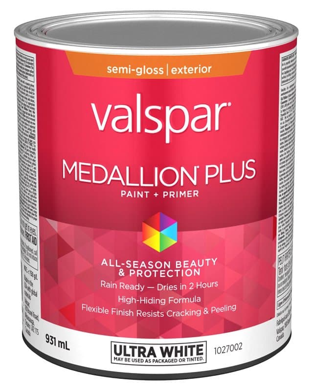 Medallion Plus 029.1027002.005 Exterior Paint and Primer, Acrylic, Semi-Gloss, Ultra White, 1 qt – image 1