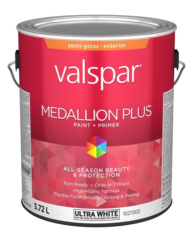 Medallion Plus 029.1027002.007 Exterior Paint and Primer, Acrylic, Semi-Gloss, Ultra White, 1 gal – image 1