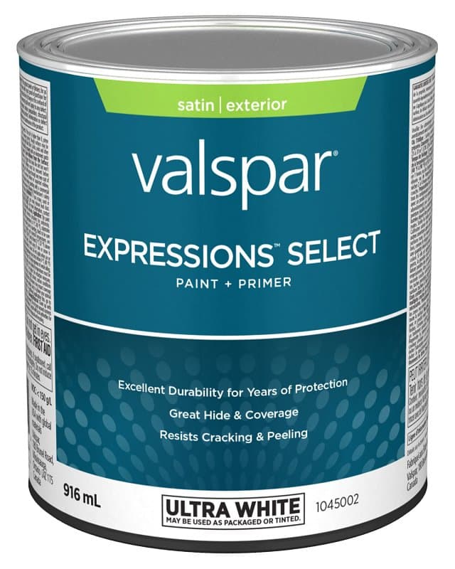 Expressions Select 029.1045002.005 Exterior Latex Paint and Primer, Acrylic, Satin, Ultra White, 1 qt – image 1