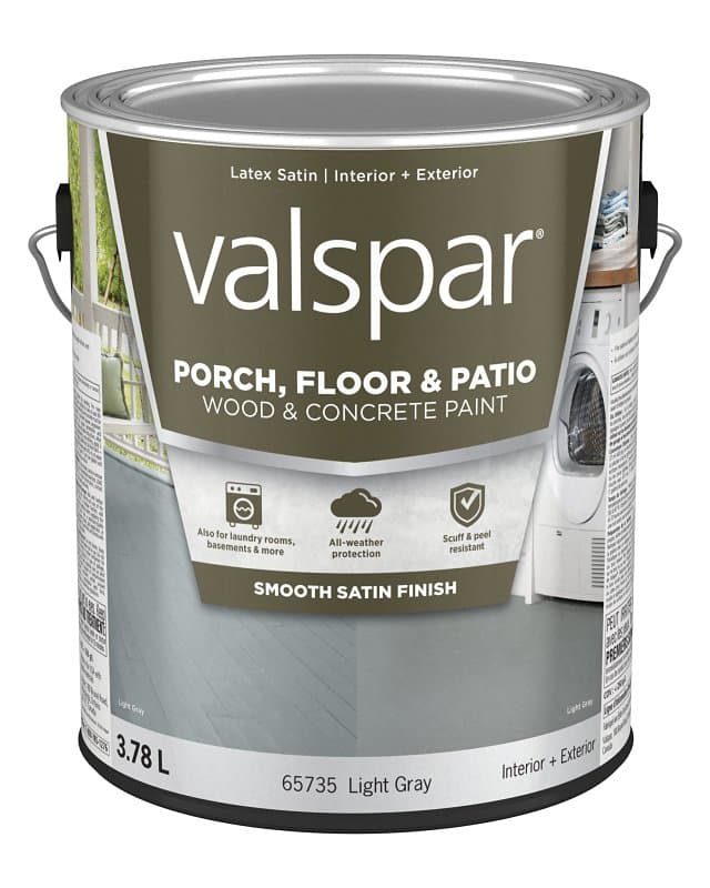 Valspar 112.0065735.007 Floor and Porch Paint, Satin Sheen, Gray, 1 gal, Can, 400 sq-ft Coverage Area – image 1
