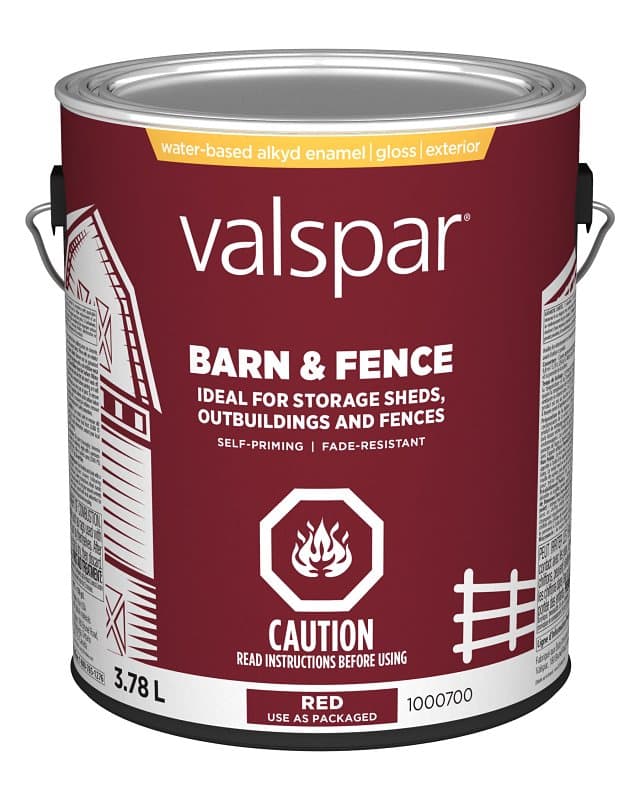 Valspar 029.1000700.007 Barn and Fence Exterior Self-Priming Paint, Water, Gloss, Red, 1 gal – image 1
