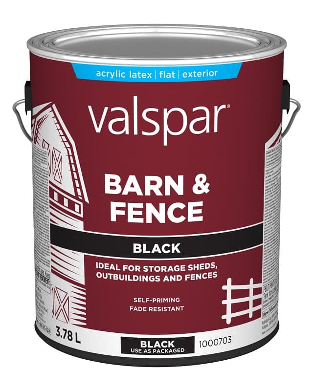 Valspar 029.1000703.007 Barn and Fence Exterior Self-Priming Paint, Water, Gloss, Black, 1 gal – image 1