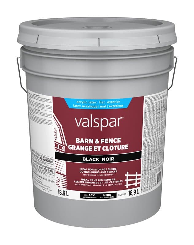 Valspar 029.1000703.008 Barn and Fence Exterior Self-Priming Paint, Water, Gloss, Black, 5 gal – image 1