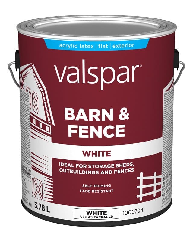 Valspar 029.1000704.007 Barn and Fence Exterior Self-Priming Paint, Water, Gloss, White, 1 gal – image 1