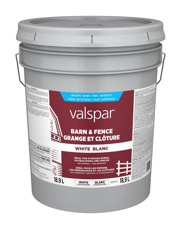 Valspar 029.1000704.008 Barn and Fence Exterior Self-Priming Paint, Water, Gloss, White, 5 gal – image 1