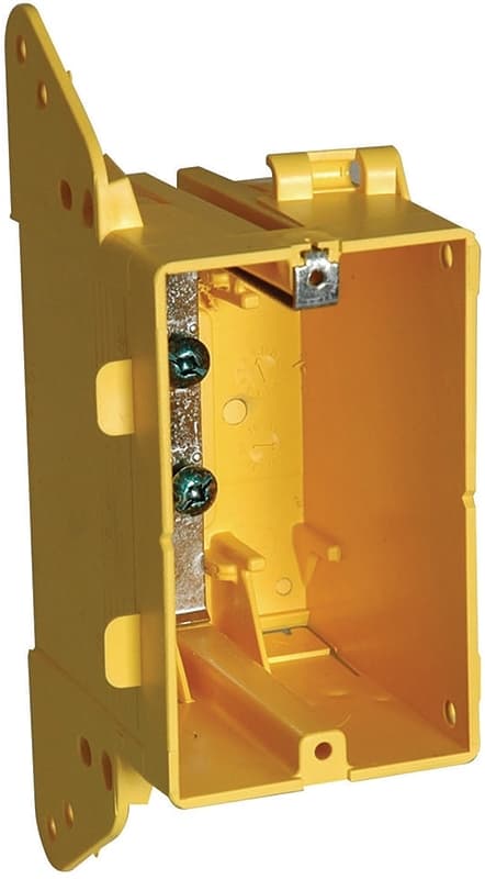 Hubbell Banana Box 2011F/2001R Switch Box, 1-Gang, Plastic/Resin, Yellow, Nail – image 1
