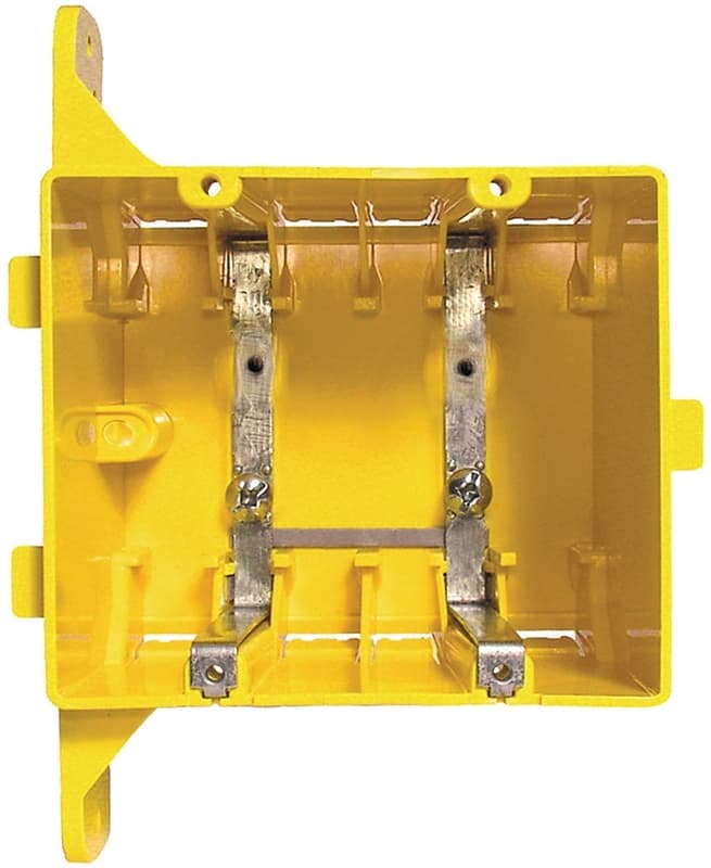 Hubbell 2022R Outlet Box, 2-Gang, PVC, Yellow, Bracket – image 1