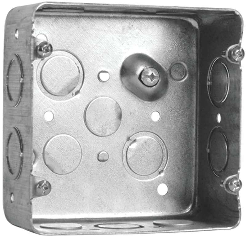 Hubbell 72171KBAR Ceiling Box, 4-11/16 in W, 1-1/8 in D, 4-11/16 in H, 8-Knockout, Metal – image 1