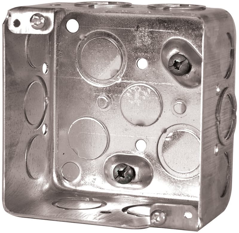 Hubbell 52171KBAR Ceiling Box, 4 in W, 2-1/8 in D, 4 in H, 8-Knockout, Metal – image 1