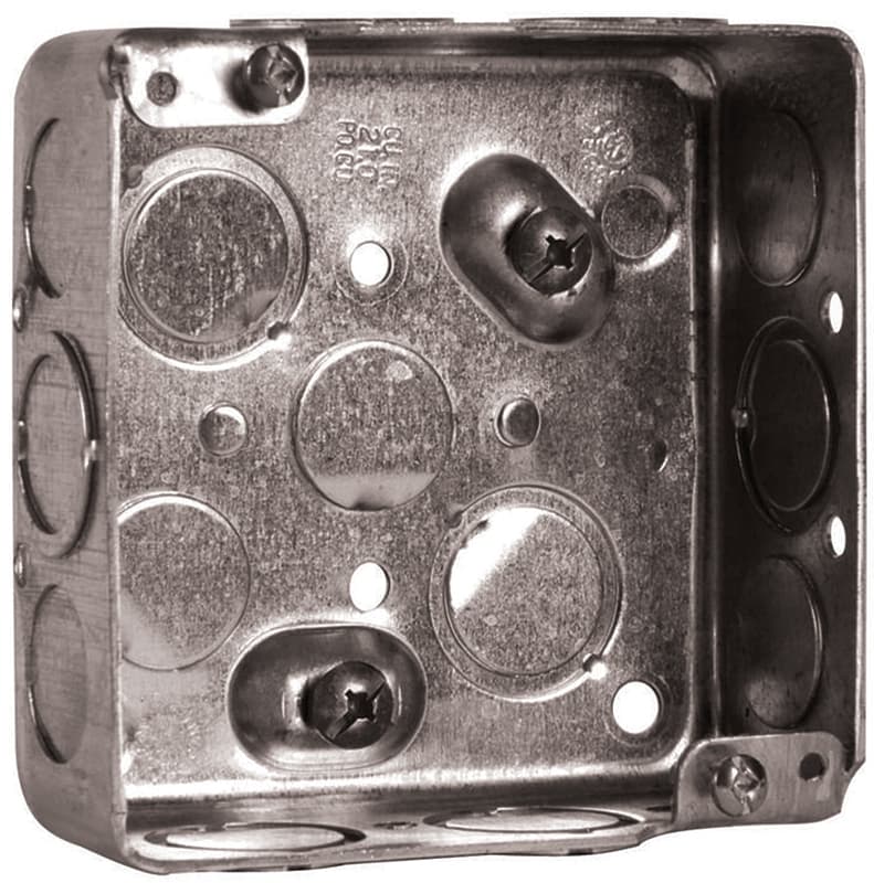 Hubbell 52151KBAR Ceiling Box, 4 in W, 1-1/2 in D, 4 in H, 8-Knockout, Metal – image 1