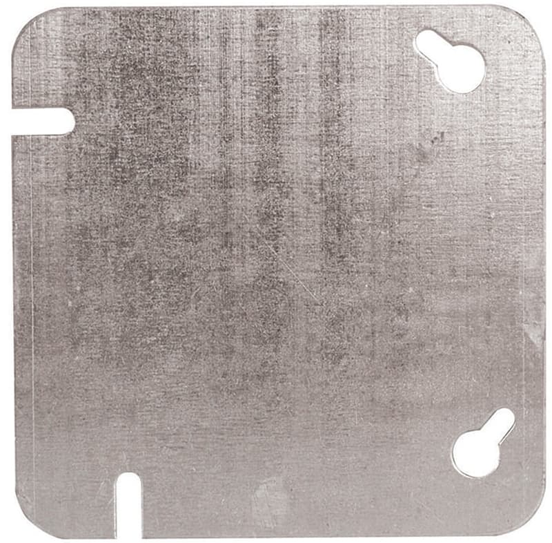Hubbell 52C1BAR Flat Blank Utility Box Cover, 4 in L, 4 in W, Square, Steel, Galvanized – image 1