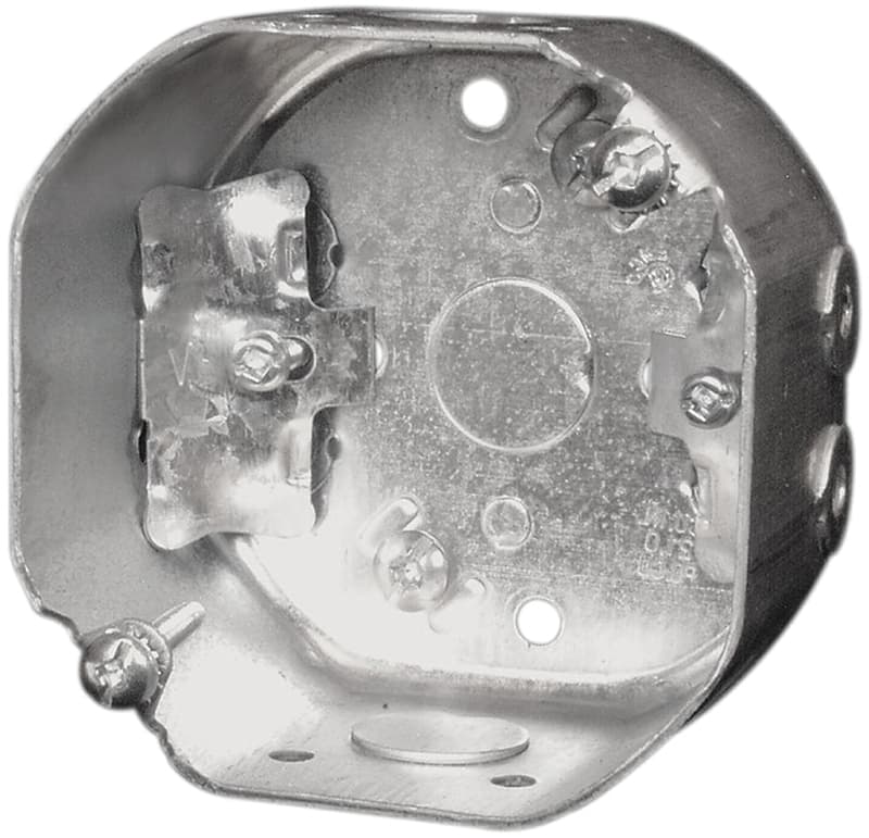 Hubbell 54171LFBAR Octagonal Box, 4 in OAW, 2-1/8 in OAD, 3-Knockout, Metal Housing Material – image 1