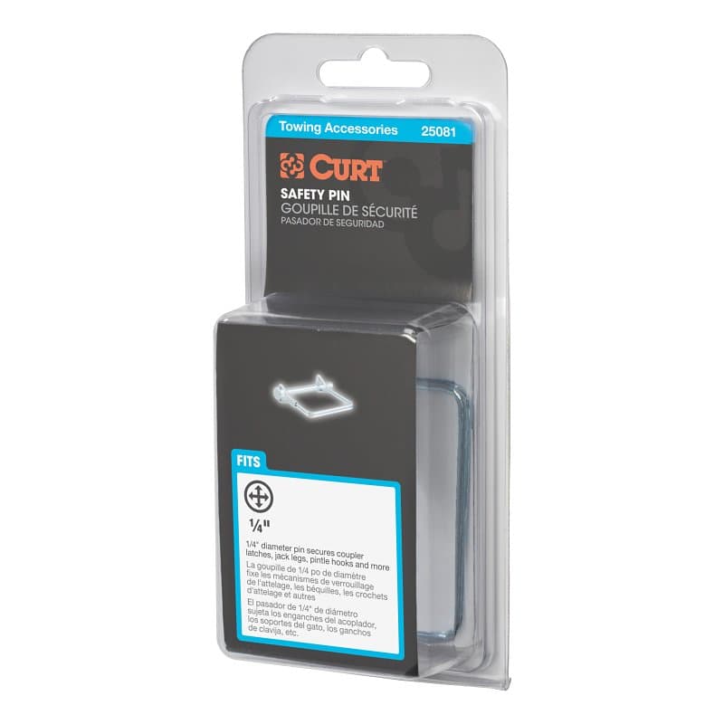 Curt 25081 Safety Pin, 1/4 in Dia Pin, 2-3/4 in OAL, Carbon Steel, Zinc – image 1