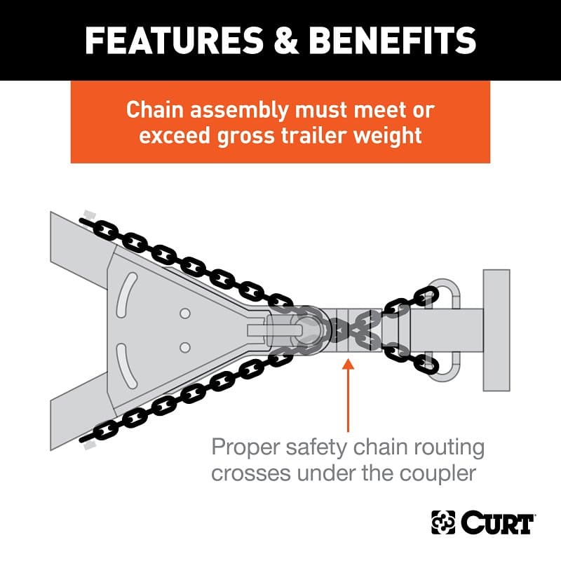 Curt 80031 Safety Chain, 48 in L, 30 Grade, 5000 lb Working Load, Steel, Zinc – image 1
