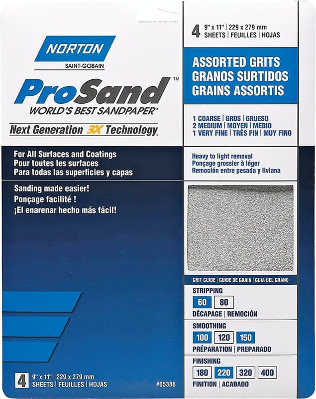 Norton ProSand 07660705386 Sanding Sheet, 11 in L, 9 in W, Aluminum Oxide Abrasive, Fiber Backing – image 1