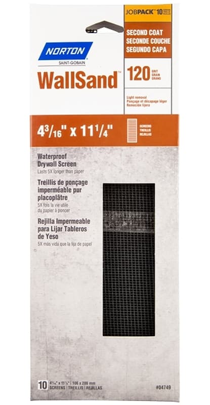 Norton WallSand 4749 Sandscreen, 11-1/4 in L, 4-3/16 in W, 120 Grit, Fine, Silicon Carbide Abrasive – image 1