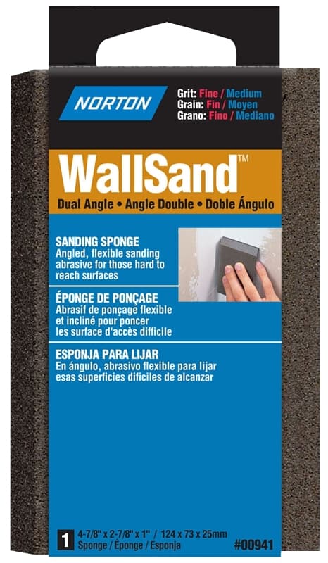 Norton WallSand 00941 Sanding Sponge, 4-7/8 in L, 2-7/8 in W, Fine, Medium – image 1
