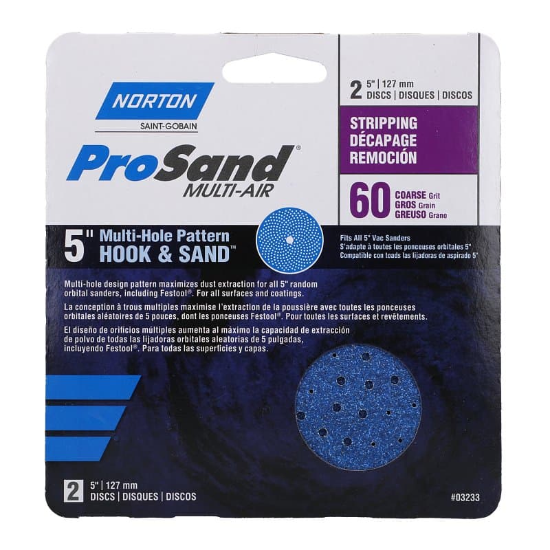 Norton 03233 Sanding Disc, 5 in Dia, 11/16 in Arbor, Coated, 60 Grit, Coarse, Alumina Ceramic Abrasive, Spiral – image 1