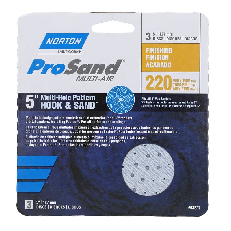 Norton 03227 Sanding Disc, 5 in Dia, 11/16 in Arbor, Coated, P220 Grit, Very Fine, Alumina Ceramic Abrasive, Spiral – image 1