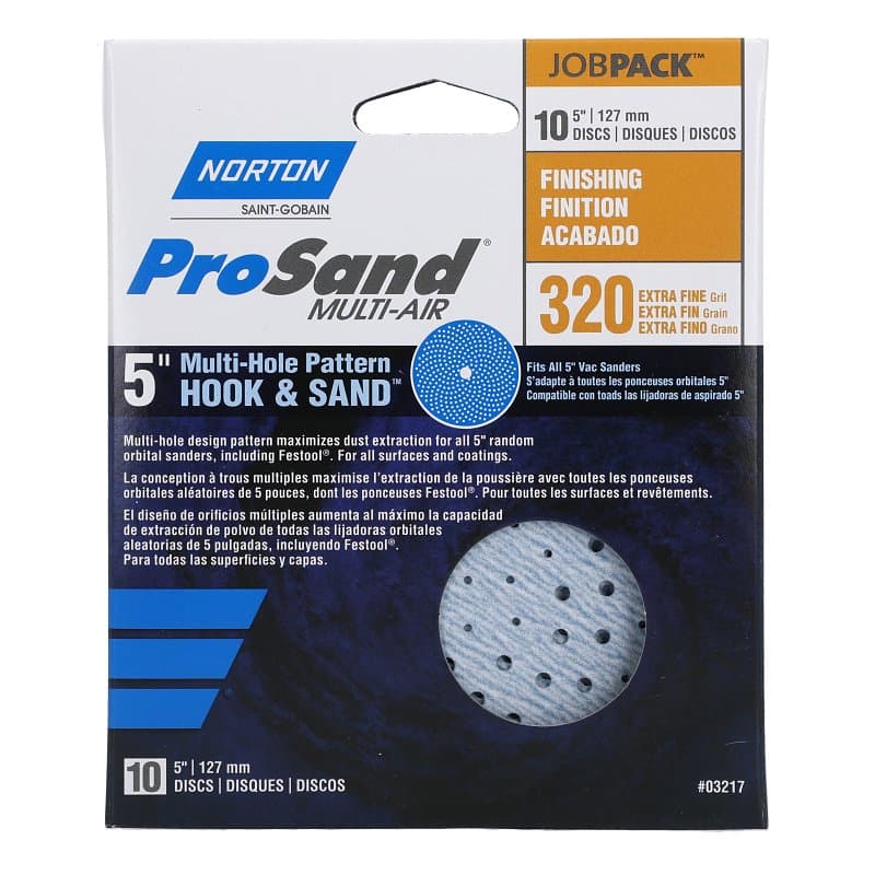 Norton 03217 Sanding Disc, 5 in Dia, 11/16 in Arbor, Coated, P320 Grit, Extra Fine, Alumina Ceramic Abrasive, Spiral – image 1