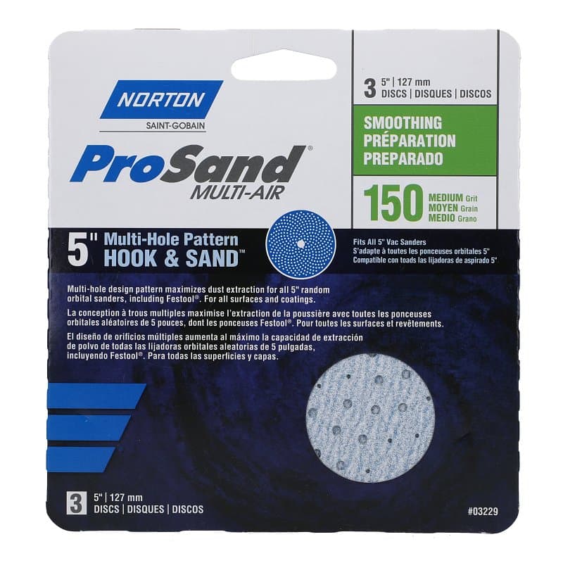 Norton 03229 Sanding Disc, 5 in Dia, 11/16 in Arbor, Coated, P150 Grit, Fine, Alumina Ceramic Abrasive, Paper Backing – image 1