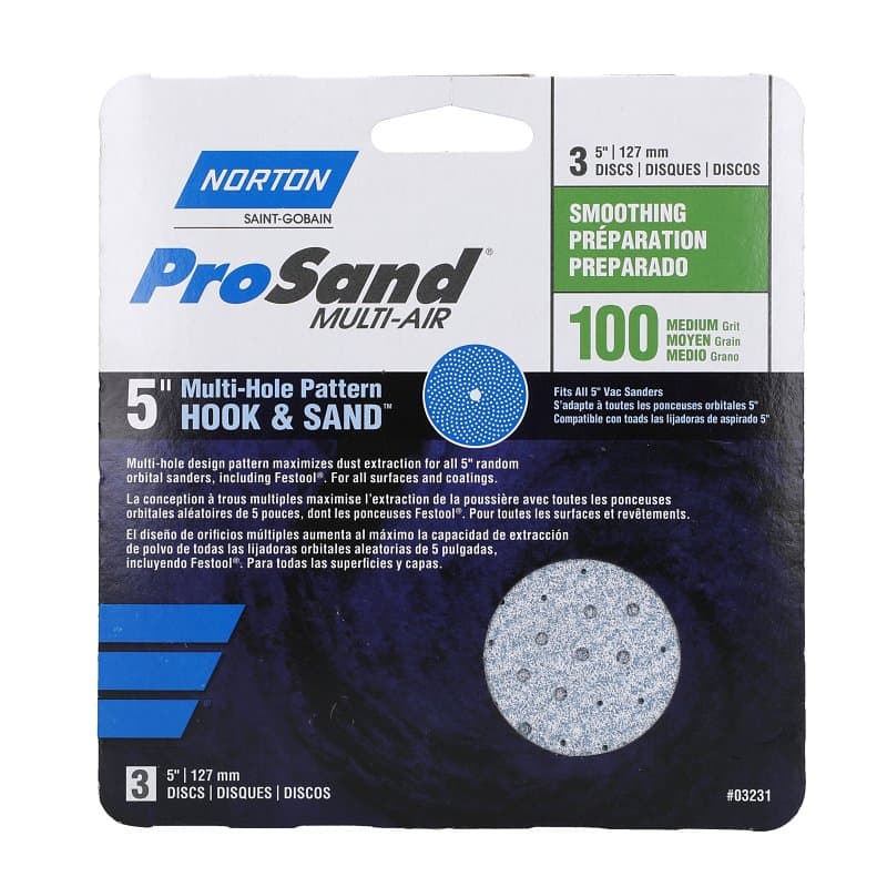Norton 03231 Sanding Disc, 5 in Dia, 11/16 in Arbor, Coated, P100 Grit, Medium, Alumina Ceramic Abrasive, Paper Backing – image 1