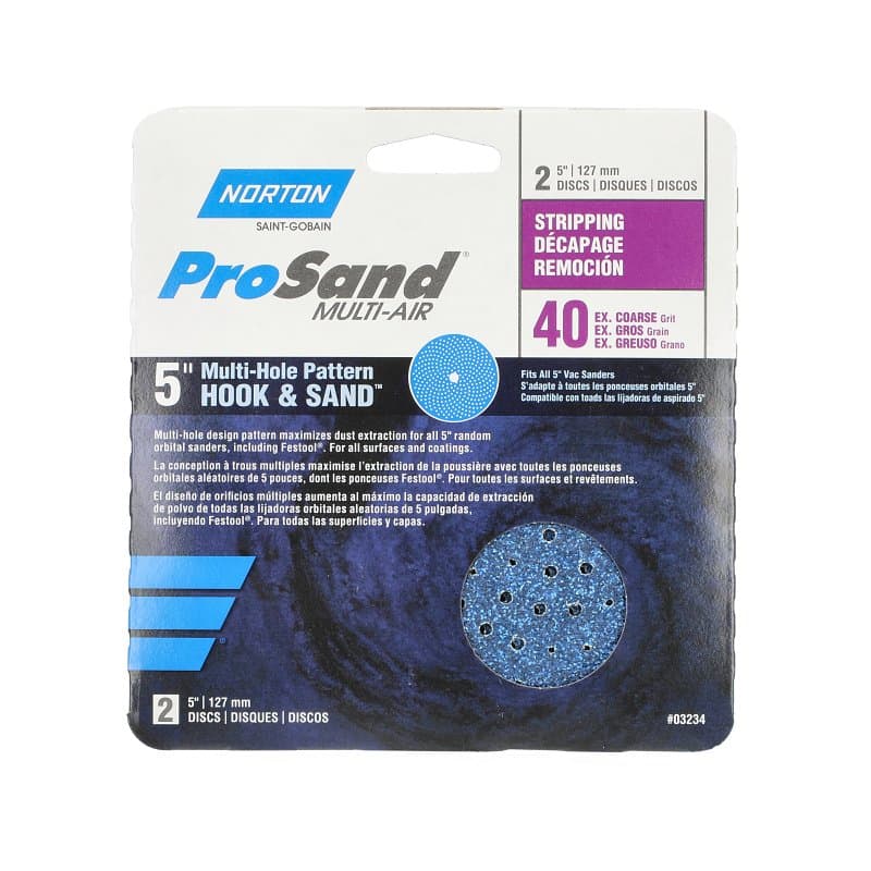 Norton 03234 Sanding Disc, 5 in Dia, 11/16 in Arbor, Coated, 40 Grit, Extra Coarse, Alumina Ceramic Abrasive, Spiral – image 1