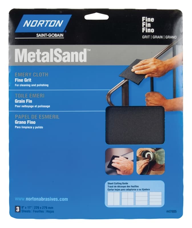 Norton MetalSand 07660747805 Sanding Sheet, 11 in L, 9 in W, Fine, Emery Abrasive, Cloth Backing – image 1