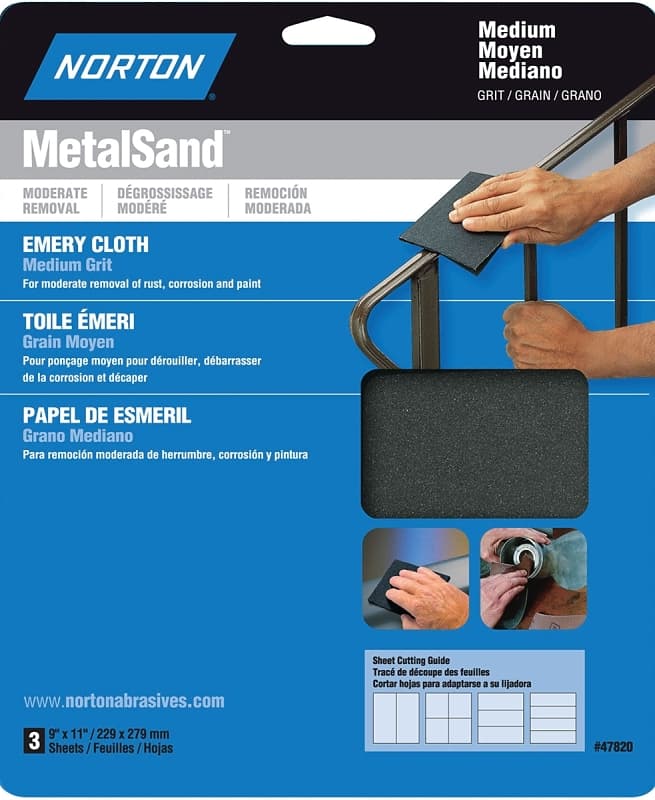 Norton MetalSand 07660747820 Sanding Sheet, 11 in L, 9 in W, Medium, Emery Abrasive, Cloth Backing – image 1